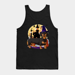 Dachshund Halloween Pumpkin Witch Tank Top